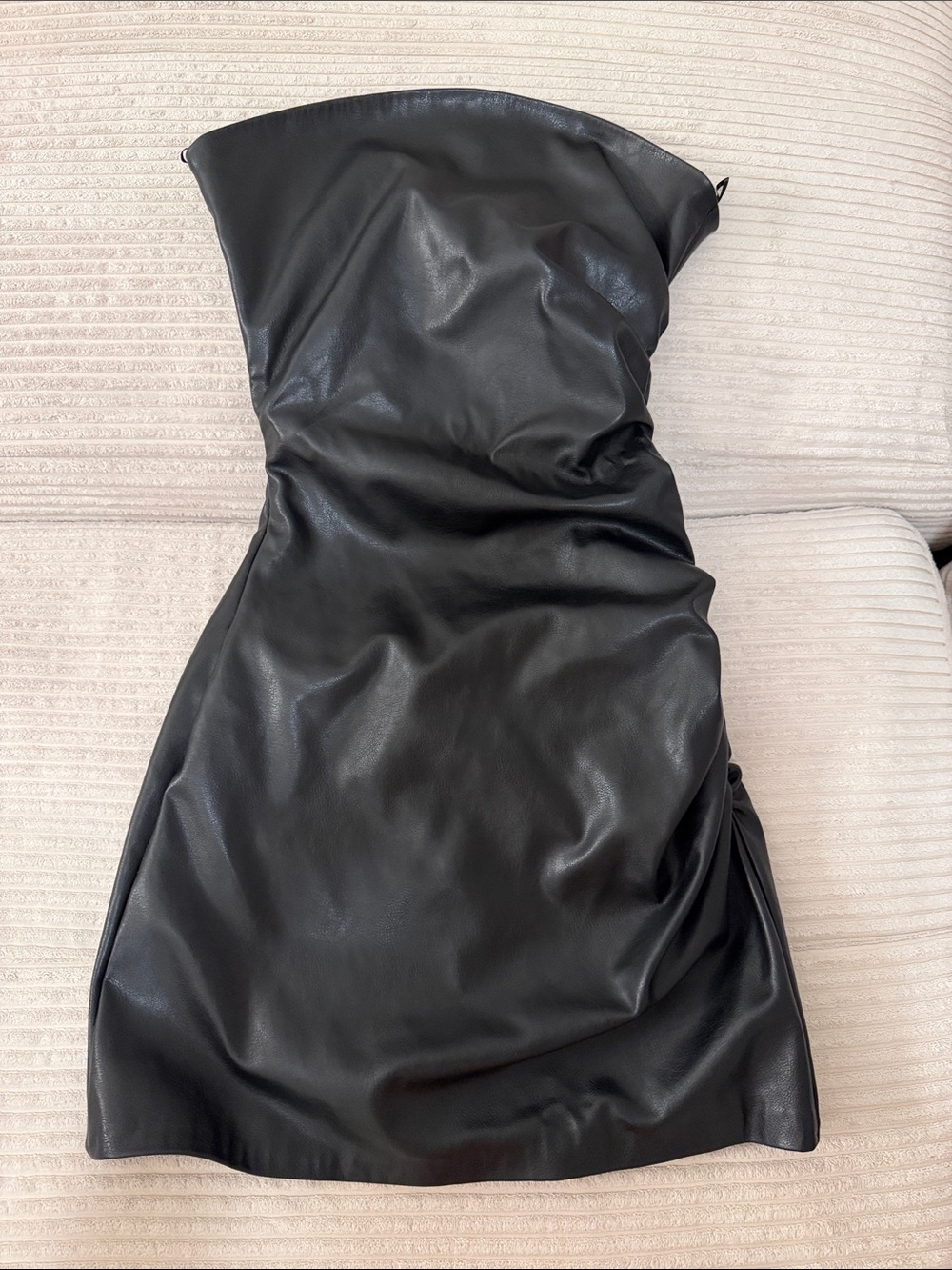 Zara Strapless Black Faux Leather Mini Dress